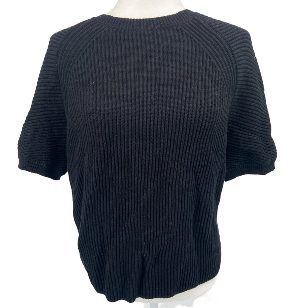 Max Mara Weekend Short Sleeve Sweater Draped Back Knit Black Medium